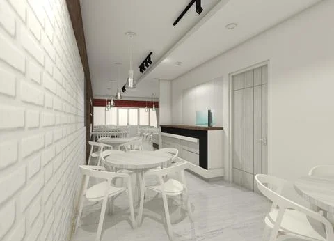 Modern Restaurant Design with Set Dining Table and Wall Decoration Stock Illustration
