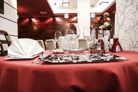 Modern restaurant dinner table Stock Photos