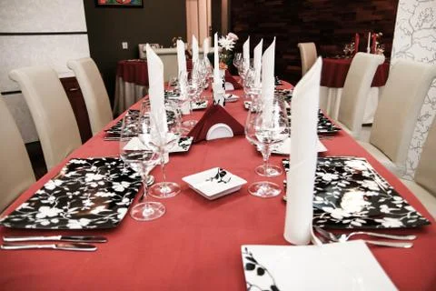 Modern restaurant dinner table Stock Photos