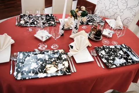 Modern restaurant dinner table Stock Photos