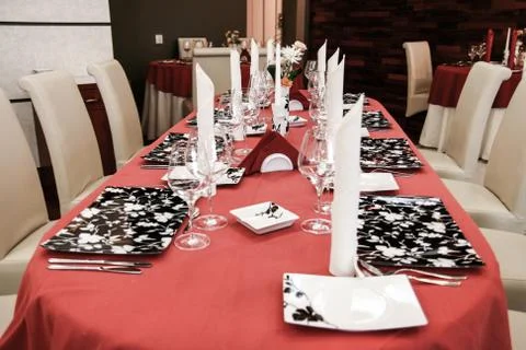 Modern restaurant dinner table Stock Photos