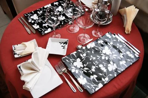 Modern restaurant dinner table Stock Photos