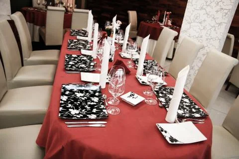 Modern restaurant dinner table Stock Photos