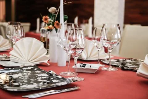Modern restaurant dinner table Stock Photos