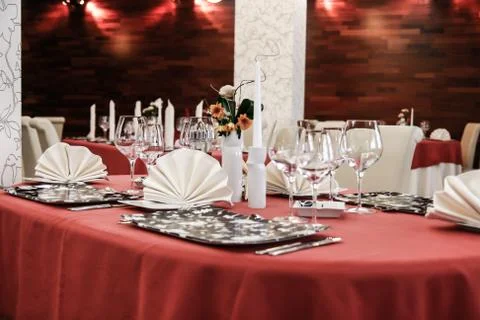 Modern restaurant dinner table Stock Photos