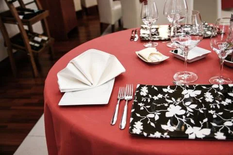 Modern restaurant dinner table Stock Photos