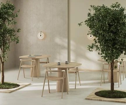 Modern restaurant interior design, 3d render Stock Illustration