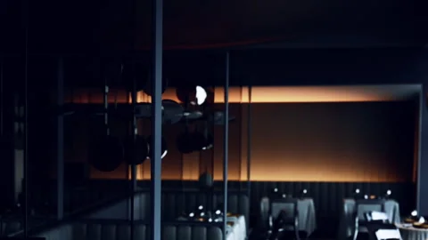 Modern restaurant interior with simple layout and soft lighting Stock Footage 343934328