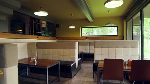 Modern Restaurant Interior with Stylish Large Leather Sofas. Stock Footage 270352617