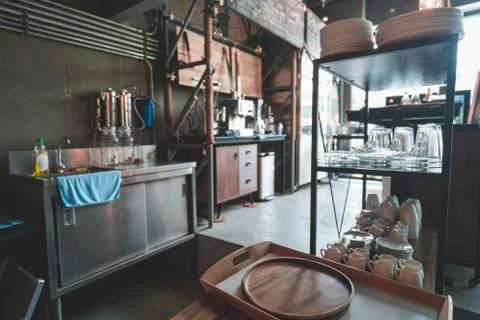 Modern Restaurant Kitchen Interior Stock Photos