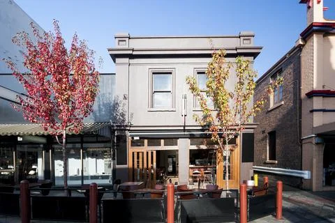 Modern restaurants front view with trees Stock Photos