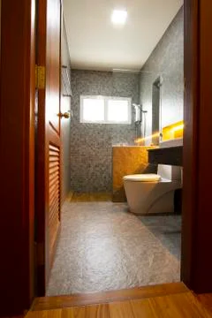 Modern restroom interior Stock Photos