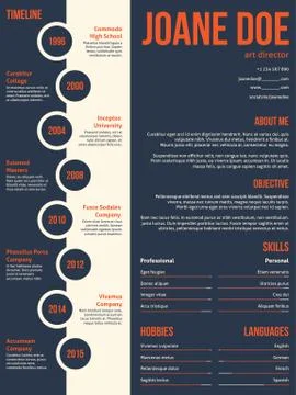 Modern resume cv template beginning with timeline Stock Illustration