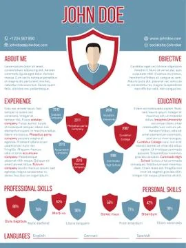 Modern resume cv template with shield shaped photo Stock Illustration