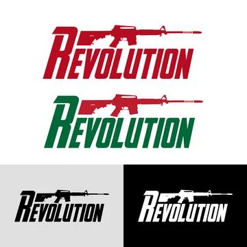 Modern "Revolution" Logo Featuring an Assault Rifle Silhouettes. Stock Illustration