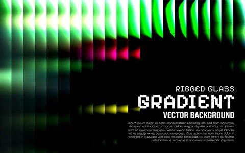 Modern ribbed glass gradient vector background with vibrant green and pink hues Illustrazione stock
