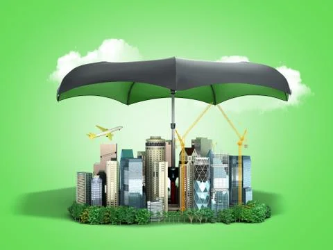 Modern risk management concept in construction industry 3d render on green gr Illustrazione stock