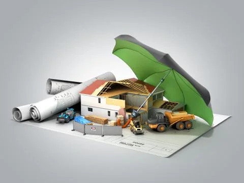 Modern risk management concept in construction industry 3d render on grey gra Illustrazione stock