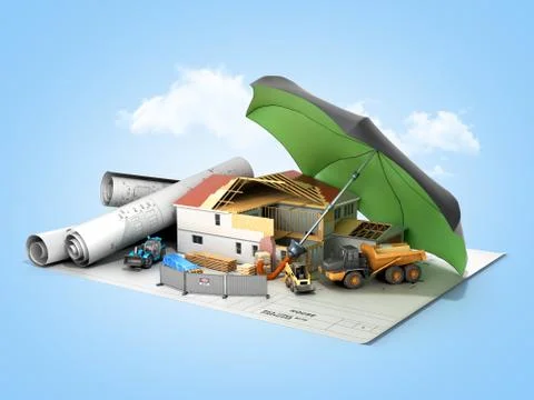 Modern risk management concept in construction industry 3d render on blue gra Illustrazione stock