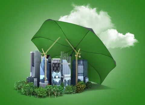 Modern risk management concept in construction industry 3d render on green gr Stock Illustration