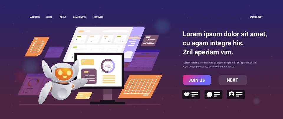 Modern robot analyzing financial data on virtual charts and graphs planning Stock Illustration