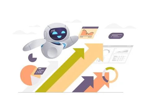 Modern robot analyzing financial statistics data business growth successful Stock Illustration
