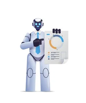 Modern robot analyzing statistics diagram financial data analyzing artificial Stock Illustration