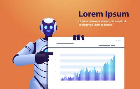 Modern robot analyzing statistics graph financial data analyzing artificial Illustrazione stock