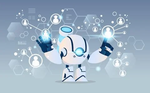 Modern Robot Artificial Intelligence Technology Social Media Communication Co Stockillustratie