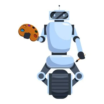 Modern robot is balancing on a wheel, holding a paintbrush and palette Stock Illustration