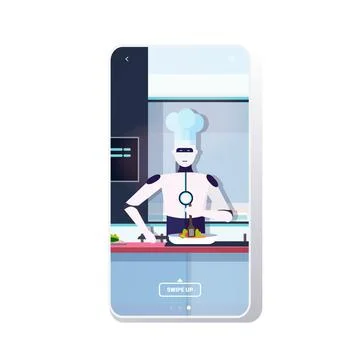 Modern robot chef cooking dish robotic cook preparing food artificial Illustrazione stock