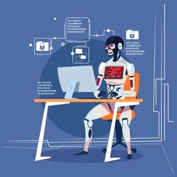 Modern Robot Computer Hacker Attack Futuristic Artificial Intelligence Stock Illustration