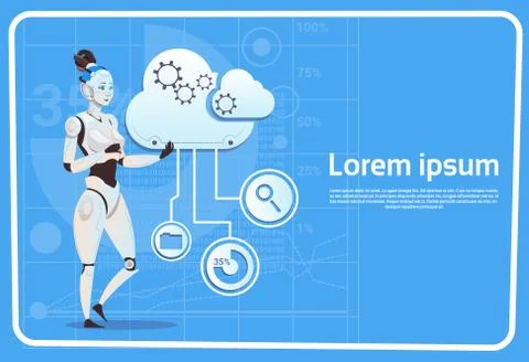 Modern Robot Female Cloud Computing Database Concept Futuristic Artificial 스톡 일러스트
