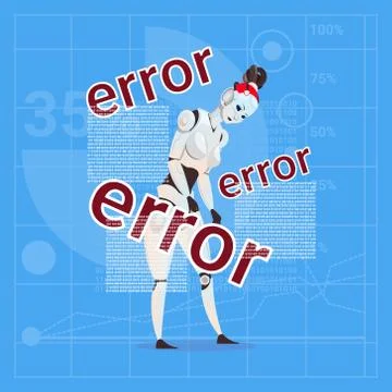 Modern Robot Female Error Failure Futuristic Artificial Intelligence Technology Stock Illustration