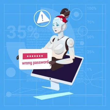 Modern Robot Female Error Wrong Password Login Problem Futuristic Artificial Stock Illustration