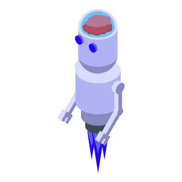 Modern robot flying with jetpack and showing brain power Stock Illustration