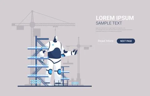 Modern robot foreman engineer against construction site with building tower 스톡 일러스트