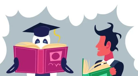 Modern robot graduation cap reading book businessman artificial intelligence 스톡 일러스트