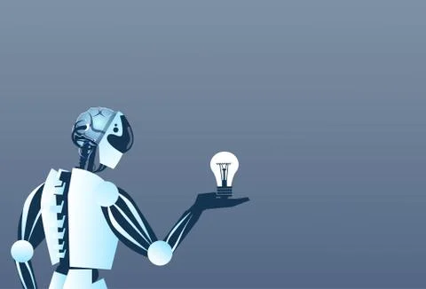 Modern Robot Hold Light Bulb Artificial Intelligence Technology Stock Illustration