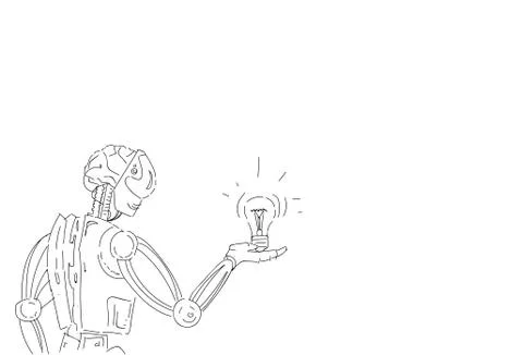 Modern Robot Hold Light Bulb Artificial Intelligence Technology Stock Illustration