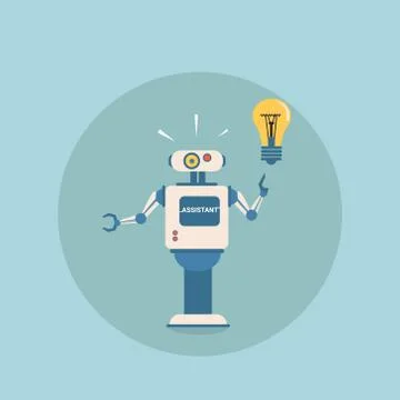 Modern Robot Hold Light Bulb Futuristic Artificial Intelligence Mechanism Stock Illustration