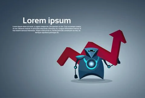 Modern Robot Holding Arrow Up Artificial Intelligence Concept イラスト素材