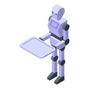 Modern robot holding empty tray serving food isometric view Stock Illustration