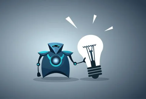 Modern Robot Holding Light Bulb Innovation New Idea Artificial Intelligence Stock Illustration