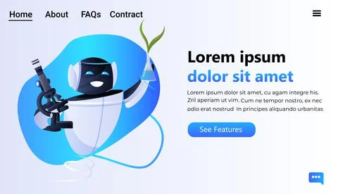 Modern robot holding microscope and test tube with genetically modified plant Stockillustratie