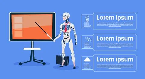 Modern Robot Leading Presentation On Digital Screen Futuristic Artificial Illustrazione stock
