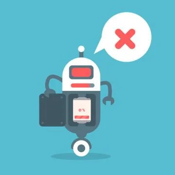 Modern Robot Low Battery Charge Message Artificial Intelligence Technology Stock Illustration