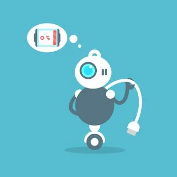 Modern Robot Low Battery Charge Message Artificial Intelligence Technology Stock Illustration