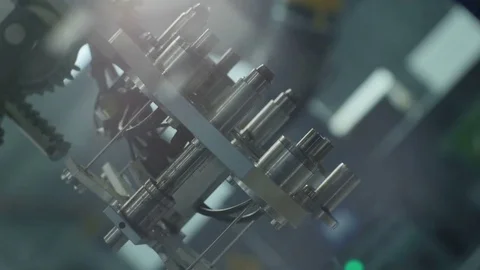 Modern Robot Machine Arm Moves with Metal Details Stock Footage 73007909