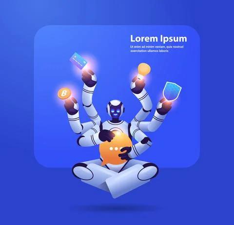 Modern robot with many hands multitasking robotic character artificial Stock Illustration